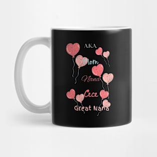 "Mom Nana CeCe Grand Nana" Heart Balloons Mug